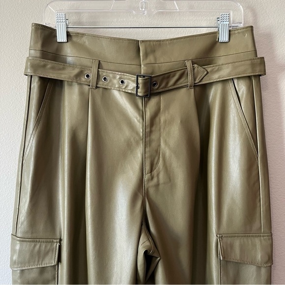 PAIGE Jeans NEW Tesse Faux Leather Utility Pants Army Green Cargo Pockets Size 8 - Picture 7 of 16
